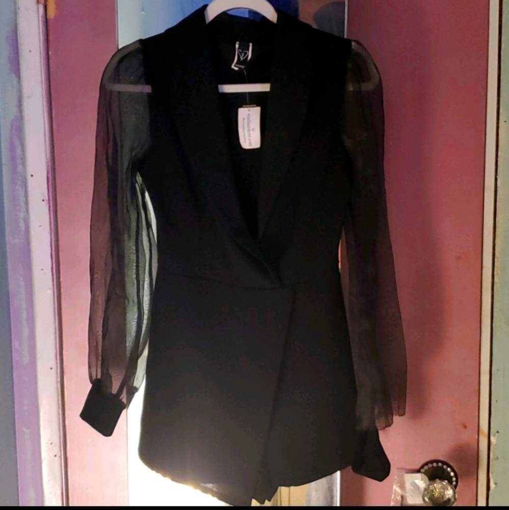 NWT romper with blazer top and chiffon sleeves